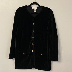 VINTAGE TALBOTS Black Velvet Jacket Size Medium Gold Buttons 90s Dressy Holiday